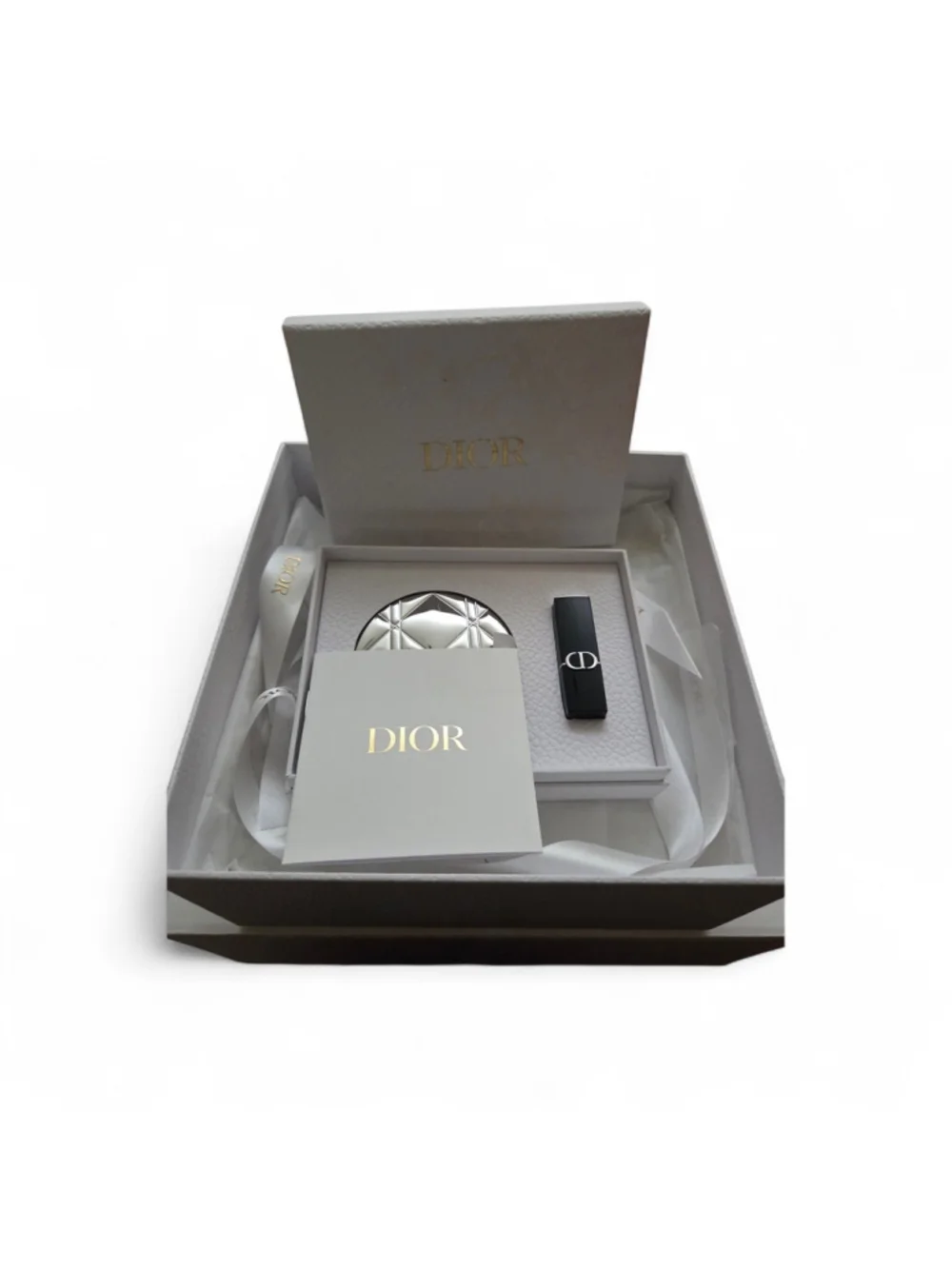 Dior Beauty Silver Cannage Compact Mirror&Lipstick Set In Beatiful Large Box - Picture 9 of 11
